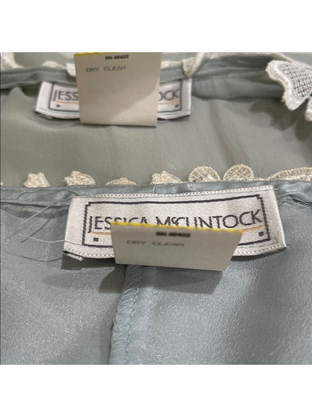 Vintage Jessica McClintock 2 Pc Sheer drop Waist Dress and Slip SZ 12 Light Blue - Picture 9 of 9
